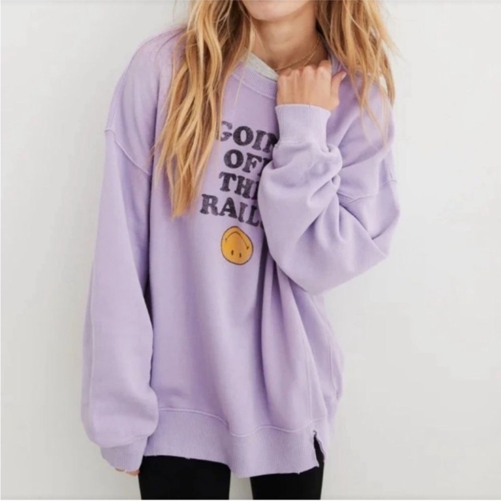 AERIE Women’s Lavender Going Off The Rails” Graphic Crewneck Sweatshirt Size XS